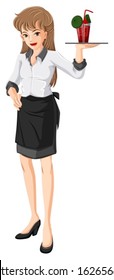 Illustration of a waitress on a white background