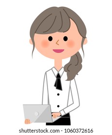 Illustration of a waitress to operate a laptop computer