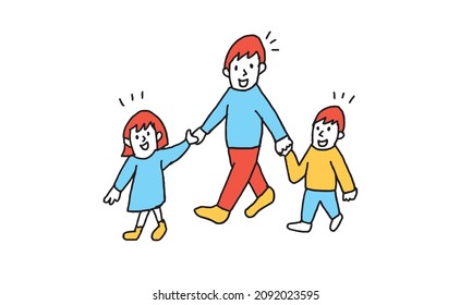 Illustration of waking smiling family.