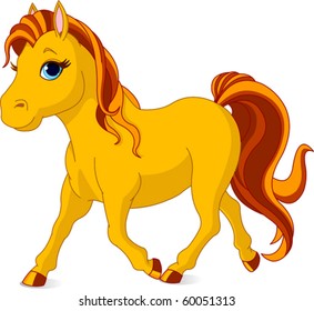 Illustration of walking beautiful yellow horse