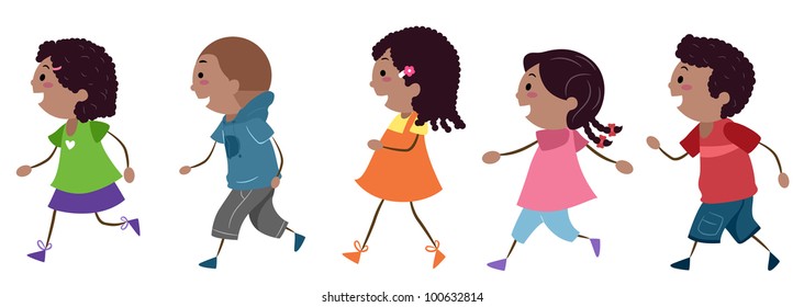 Illustration of Walking Kids