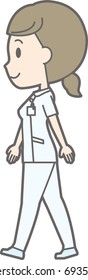 Illustration walking with a nurse wearing white in a row