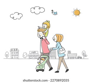 Illustration of walking together as a family.