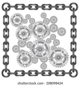 illustration wall with gears in chain frame on white background  for your design