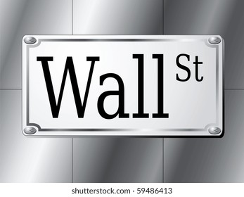 Illustration of Wall Street sign on silver wall background