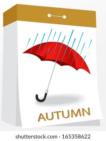 Illustration wall tear-off calendar with the image of an umbrella, fall seasons