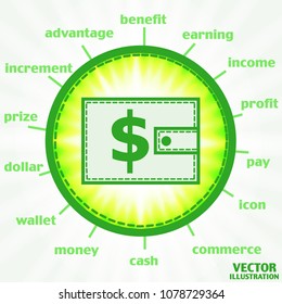 Illustration with wallet. Wallet with dollars. Vector infographic illustration