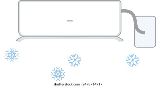 Illustration of a wall-mounted air conditioner with cold air blowing out from the front