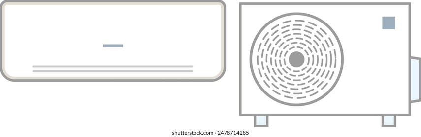 Illustration of wall-mounted air conditioner and outdoor unit seen from the front