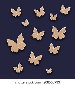 Illustration wallpaper with butterflies made in carton paper - vector