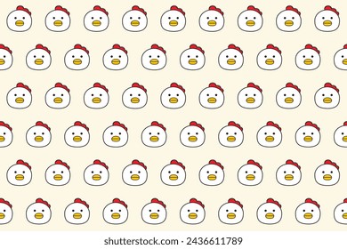 Illustration, wallpaper face of chicken on soft yellow color background.