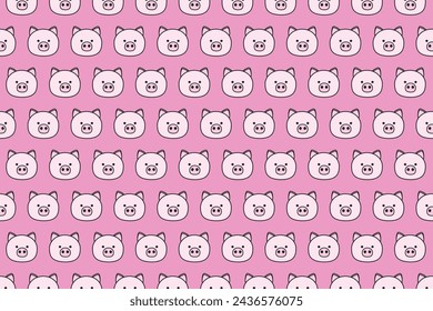 Illustration, wallpaper face of pig on soft pink color background.