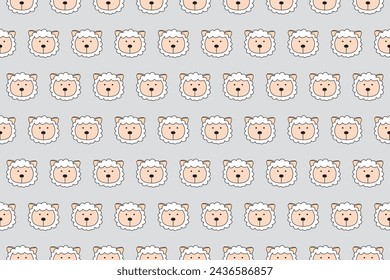 Illustration, wallpaper face of sheep on soft grey color background.