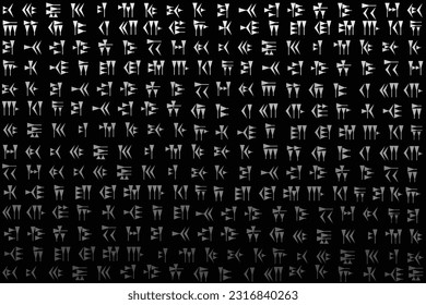 Illustration wallpaper of gray cuneiform script character on black color background.