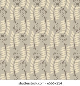 Illustration of a wallpaper or textile texture with leaves as ornament; it can be used continuously