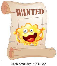 Illustration of a wanted monster in a poster on a white background