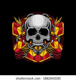 Illustration of war cyborg skull head detailed design vector