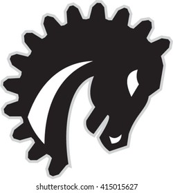 Illustration of a war horse head with spiked mane viewed from the side set on isolated white background done in retro style. 