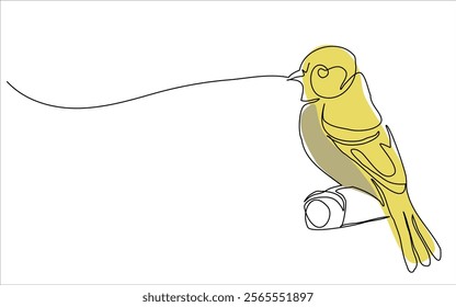 illustration of a warbler bird with line art