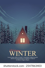 Illustration of a warm house on a winter night. With interesting details and colors, this illustration is ready to support your various visual needs.