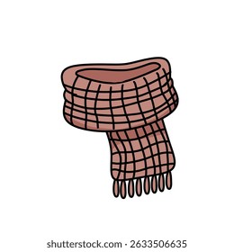 Illustration of a warm knitted scarf with soft textures and tassels. Designed in hand-drawn vector style, ideal for winter fashion, apparel, and seasonal decoration.