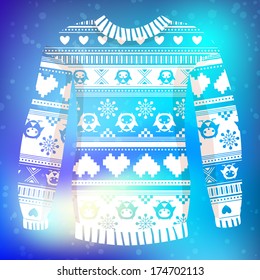 Illustration of warm sweater with owls and hearts. White version. May be used for winter design, cards, posters and many other.