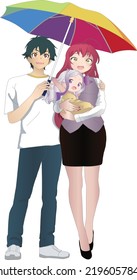 illustration of the warmth of a small family, consisting of papa mama and daughter