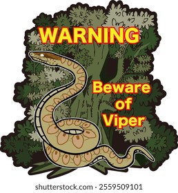 An illustration warning about vipers set against a forest background.