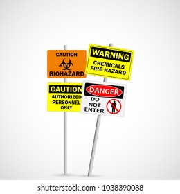 Illustration of warning and caution signs isolated on a white background.
