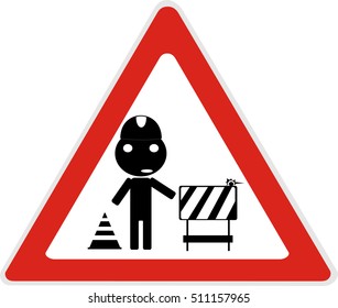Illustration of warning sign about a roadwork