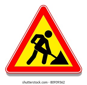 Illustration of warning sign about a roadwork. Shadow. Vector.