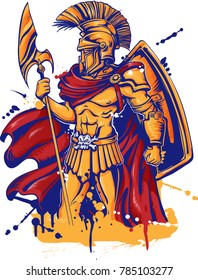 An illustration of a warrior character or sports mascot