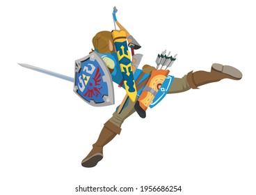 Illustration of Warrior Knight Archer.  Vector flat illustration