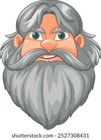 Illustration of a warrior's face with grey beard