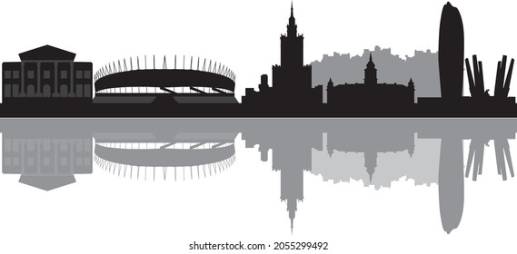 illustration of warsaw poland city skyline in black and white