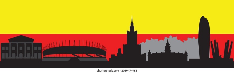 illustration of warsaw poland city skyline in black and white