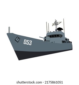 Illustration Of A Warship  With Big Guns Viewed From Cartoon Style.