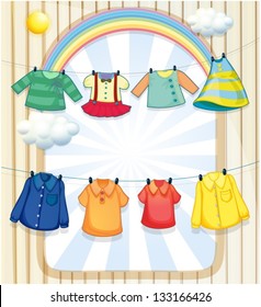 Illustration of the washed clothes hanging under the heat of the sun