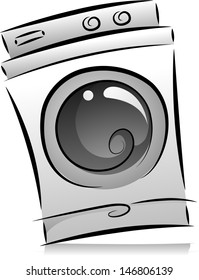 Illustration of Washing Machine in Black and White