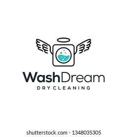 Illustration washing machine with both wings on the side aims to wash clothes very quickly logo design