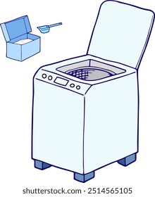 Illustration of washing machine with detergent powder