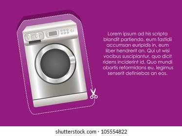 Illustration of a washing machine label,  on purple background, vector illustration