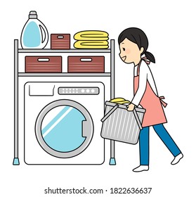 illustration of washing machine and lady