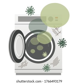 Illustration of a washing machine that is moldy and has a strange odor