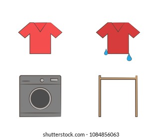 Illustration of washing machine. Vector of color icon with line draw.