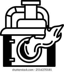 Illustration of a waste incinerator in line art style.