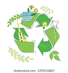 illustration waste recycling hand drawing