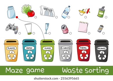 Illustration of a Waste Sorting Maze Game 