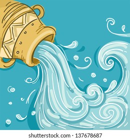 Illustration of Water coming out of Jar as Aquarius Design