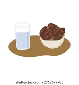 Ilustração de água e tâmaras, ideal para Ramadã, guias de jejum
